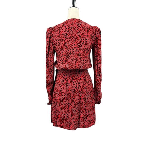 Free People Kinsley Red & Black Floral Print V-neck Long Sleeve Mini Wrap Dress - Picture 5 of 15